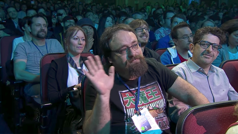Director of Ubisoft’s new Mario + Rabbids Kingdom Battle game, Davide Soliani, having an emotional moment after a shout-out from Miyamoto on stage. No Carly Rae Jepsen required.